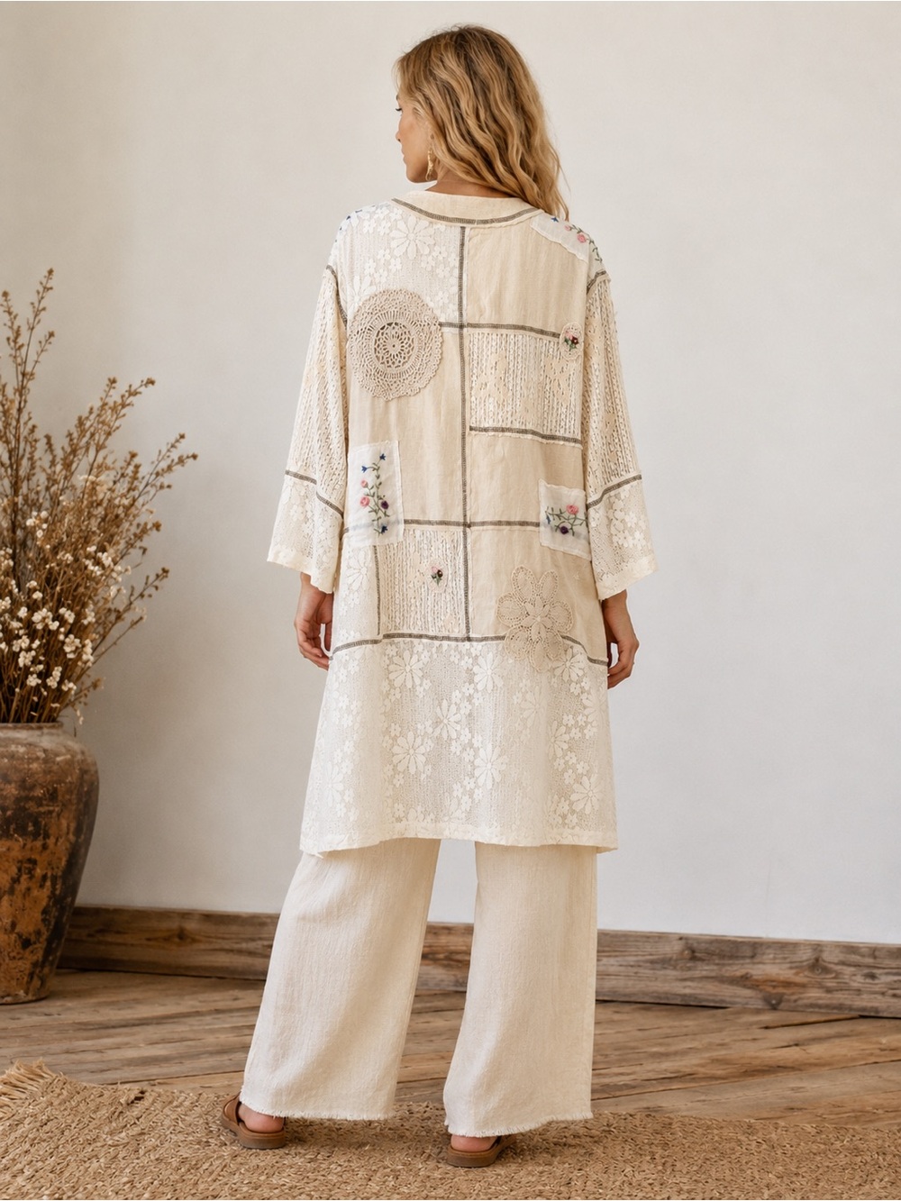 🌺 POL Patchwork Lace Long Cardigan / Duster - Picture 2 of 4